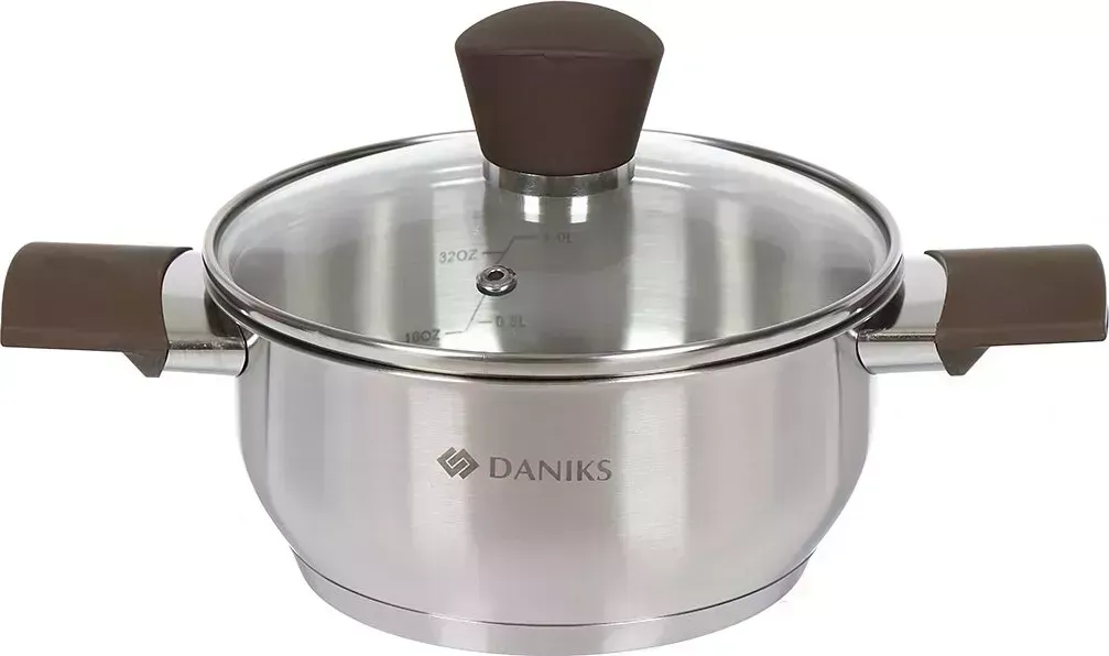 Кастрюля DANIKS нерж Savory 1,5л со стекл крышкой бакелит/ручки полуматов 363384