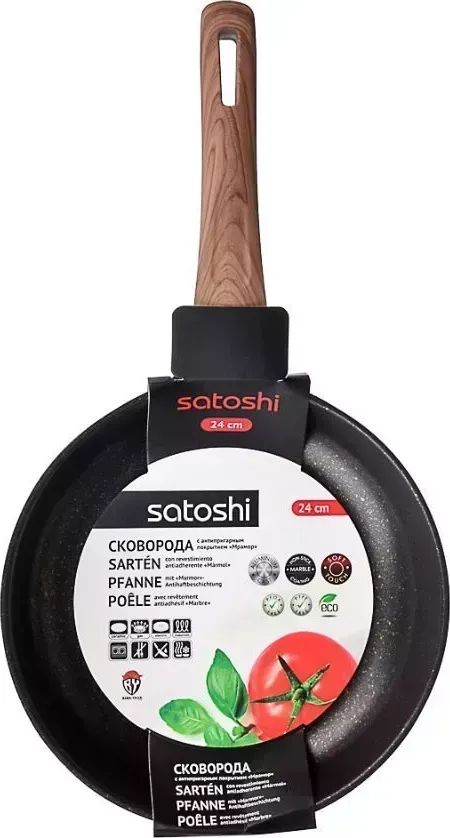 Сковорода SATOSHI Карнуа литая d24см, антипригарное покрытие Мрамор, индукция 846-560