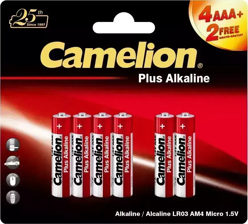 Батарейки CAMELION (14112) LR03 PLUS ALKALINE 4+2 (4+2LR03-BP, батарейка,1.5В)