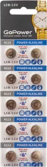 Батарейки GOPOWER (00-00017858) G13/LR1154/LR44/357A/A76 BL10 Alkaline 1.5V