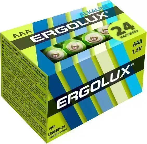Батарейки ERGOLUX (14213) LR03 Alkaline BP-24 (LR03 BP-24, батарейка,1.5В)