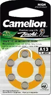 Батарейки CAMELION (12824) ZA13 BL-6 Mercury Free (A13-BP6(0%Hg), батарейка для слуховых аппаратов, 1.4 V,280mAh)