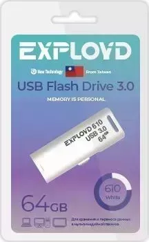 Флеш-накопитель EXPLOYD EX-64GB-610-White 3.0 USB флэш-накопитель USB