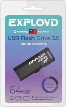 Флеш-накопитель EXPLOYD EX-64GB-610-Black 3.0 USB флэш-накопитель USB