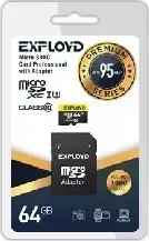 Карта памяти EXPLOYD MicroSDXC 64GB Class10 + адаптер SD (95MB/s)