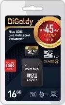 Карта памяти DIGOLDY MicroSDXC 16GB Class10 + адаптер SD (45MB/s)