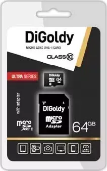 Карта памяти DIGOLDY 64GB microSDXC Class10 UHS-1 + адаптер SD