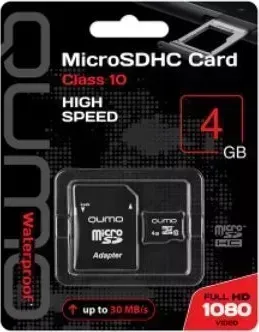 Карта памяти QUMO (19195) MicroSDHC 4GB - CLASS 10 - с адаптером