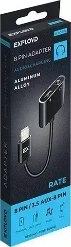 Переходник EXPLOYD EX-AD-1170 / /8 pin/Jack 3,5mm - 8 pin/чёрный переходник / /8 - 8