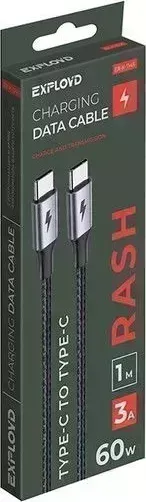 Кабель EXPLOYD EX-K-1145 Дата-/TYPE-C - TYPE-C/круглый/чёрный/1М/3A/60W/Rash