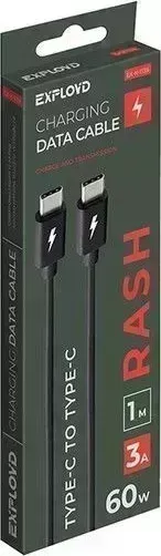 Кабель EXPLOYD EX-K-1139 Дата-/TYPE-C - TYPE-C/круглый/чёрный/1М/3A/60W/Rash