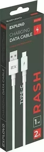 Кабель EXPLOYD EX-K-1153 Дата-/USB - TYPE-C/круглый/белый/1М/2A/Rash
