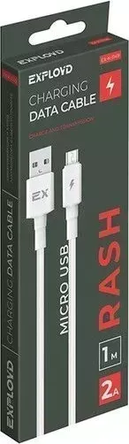 Кабель EXPLOYD EX-K-1149 Дата-/USB - microUSB/круглый/белый/1М/2A/Rash