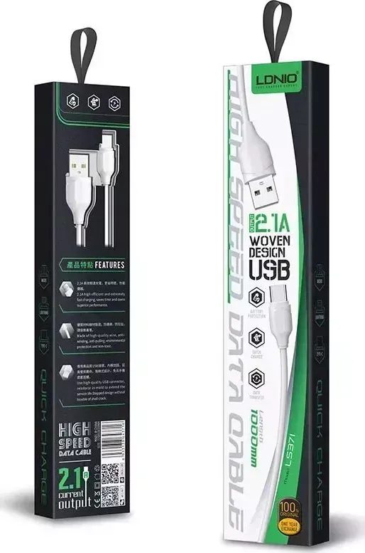 Кабель LDNIO ( LD_B4499) LS371 - USB - Type-C.1m, белый