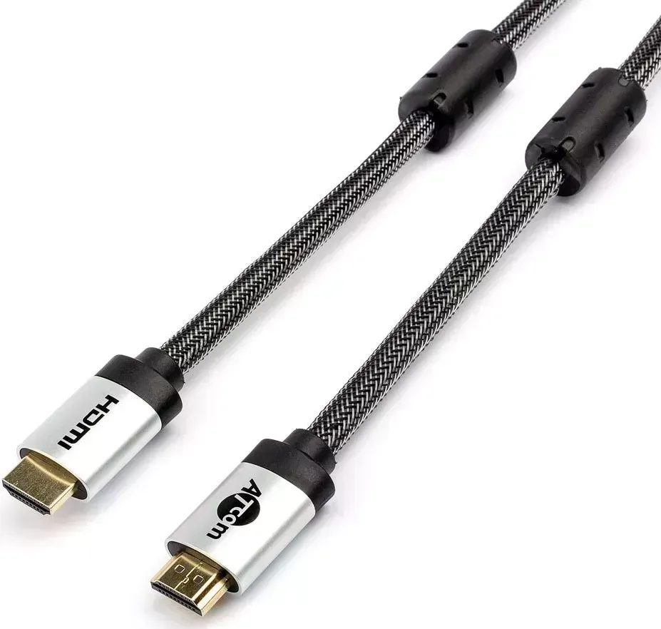 Кабель HDMI ATCOM (AT3781) 2 M (HIGH SPEED, METAL GOLD, в чулке, в пакете)