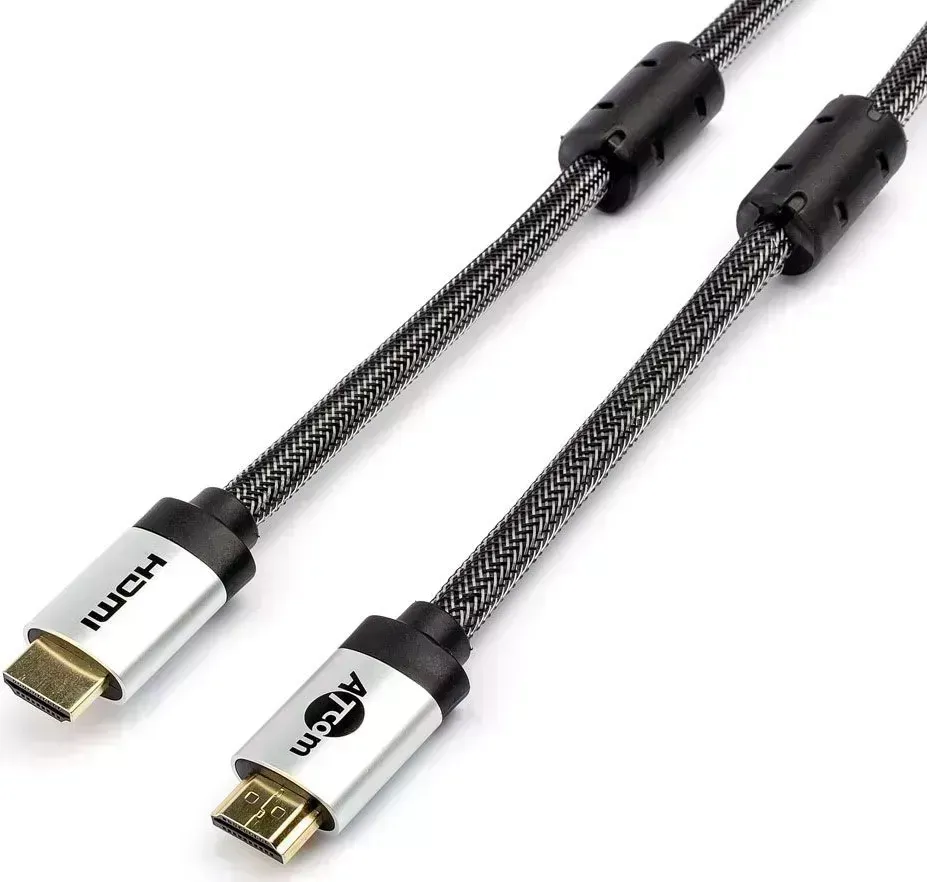 Кабель HDMI ATCOM (AT3780) 1 M (HIGH SPEED, METAL GOLD, в чулке, в пакете)