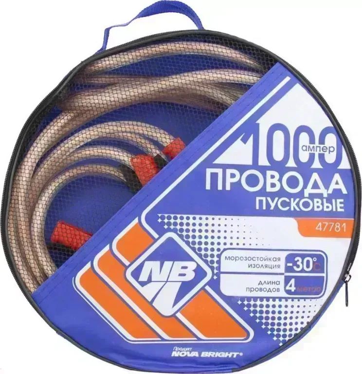 Пусковые провода NOVA BRIGHT 1000А с прозрачной изоляцией, в сумке, 4,0м 47781 Провода пусковые с в