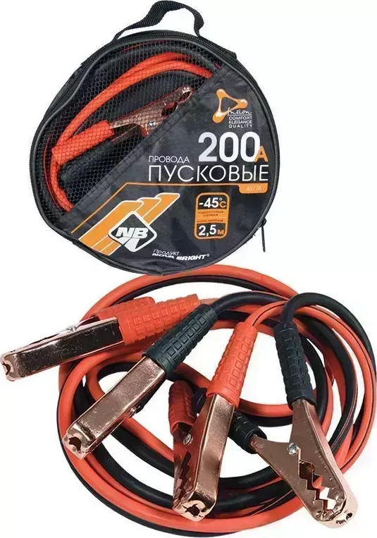 Пусковые провода NOVA BRIGHT-FUSION 200А морозостойкие, в сумке, 2.5м 46774 Провода пусковые в