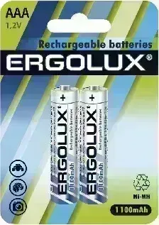 Батарейки ERGOLUX (12446) AAA-1100MAH NI-MH BL-2 (NHAAA1100BL2, аккумулятор,1.2В)