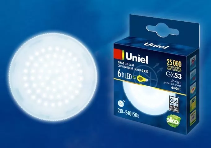 Фото №1 Светодиодная лампа UNIEL LED-GX53-6W/6500K/GX53/FR PLZ01WH