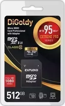 Карта памяти DIGOLDY MicroSDXC 512GB Class10 (+ адаптер SD)