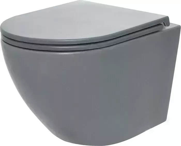 Унитаз подвесной AQUAme AQM2002MGR с сиденьем SoftClose, технология смыва Rimless, серый