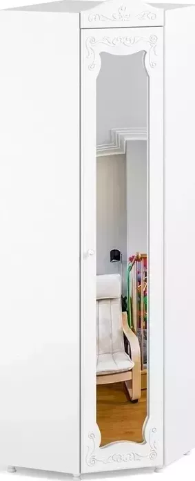 Шкаф угловой ОЛМЕКО Италия ИТ-66 с зеркальной дверью, белое дерево
