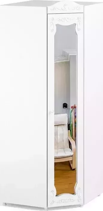 Шкаф угловой ОЛМЕКО Италия ИТ-68 с зеркальной дверью, белое дерево