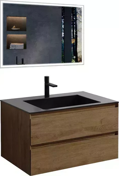 Мебель для ванной Vincea Luka 80х48 T.Oak, черная раковина
