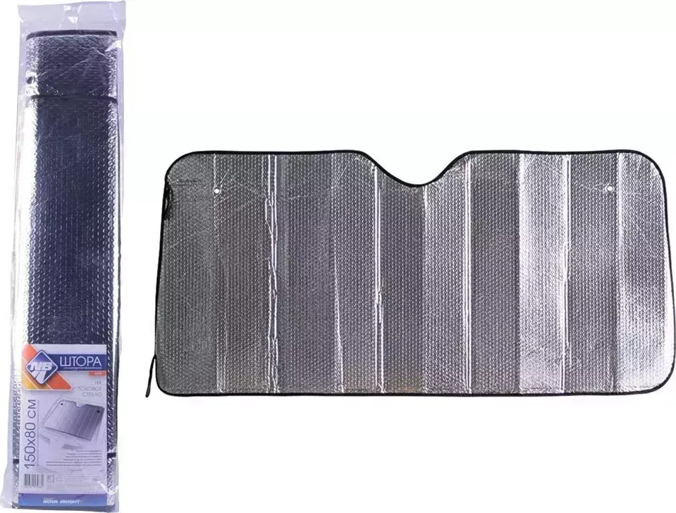Штора NOVA BRIGHT металлизированная, под лобовое стекло (серебро), 150х80см 46856 солнцезащитная