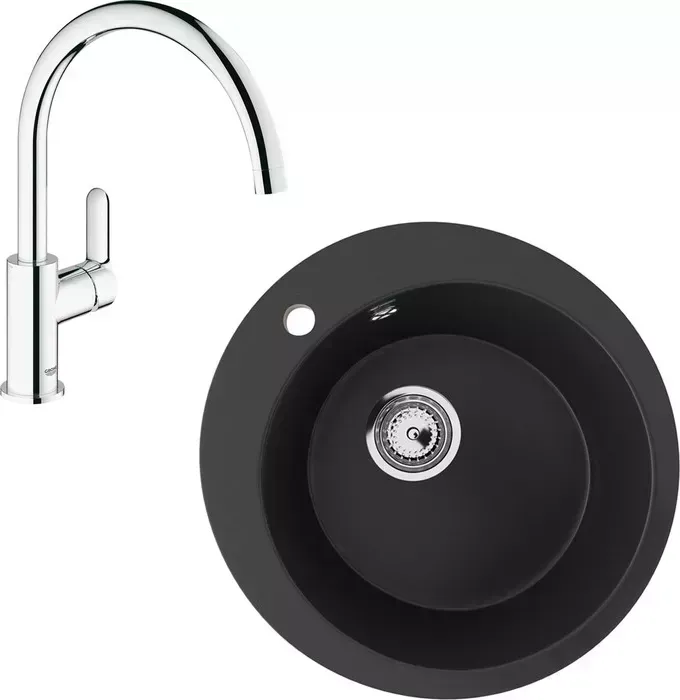 Мойка кухонная и смеситель ULGRAN и смеситель U-405-344 ультра-черный, Grohe BauEdge 31367000