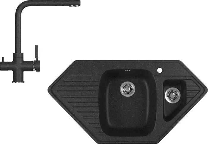 Мойка кухонная и смеситель GREENSTONE и смеситель GRS-10K-308, GS-005-308 черный и GreenStone