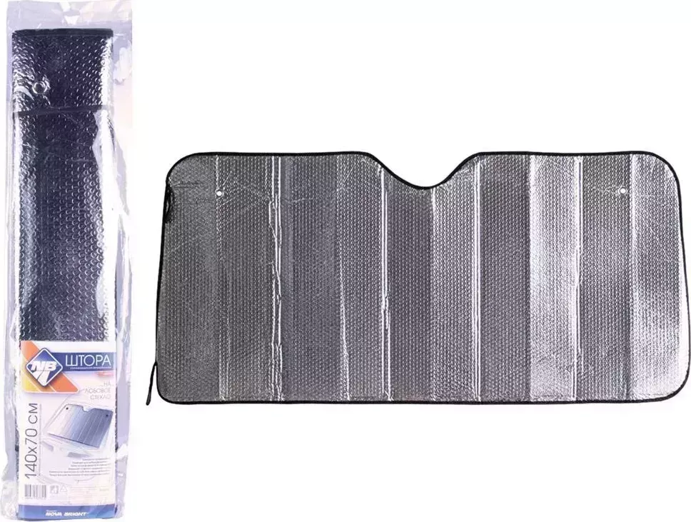 Штора NOVA BRIGHT металлизированная, под лобовое стекло (серебро), 140х70см 46481 солнцезащитная