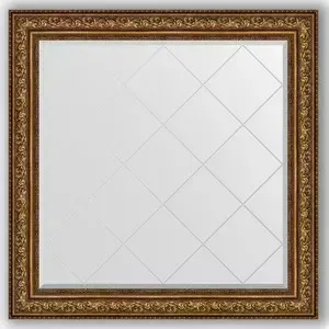 Зеркало Evoform с гравировкой Exclusive-G 110x110 см, в багетной раме - виньетка состаренная бронза 109 мм (BY 4470)