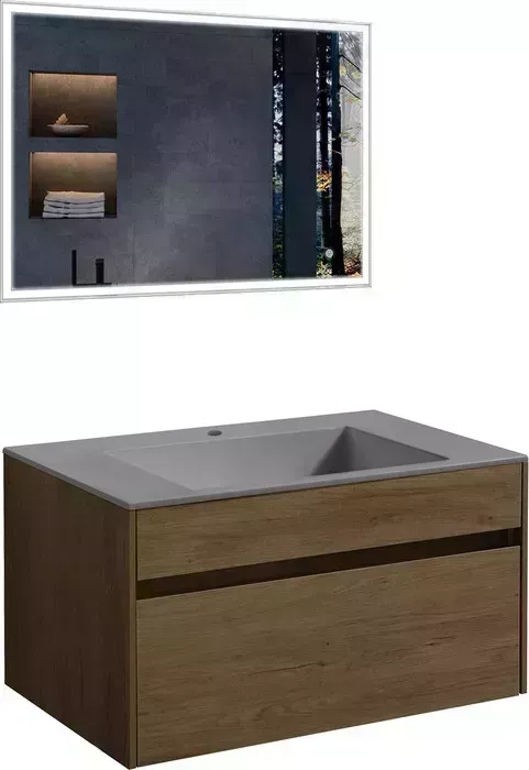 Мебель для ванной Vincea Chiara 80х48 T.Oak, серая раковина