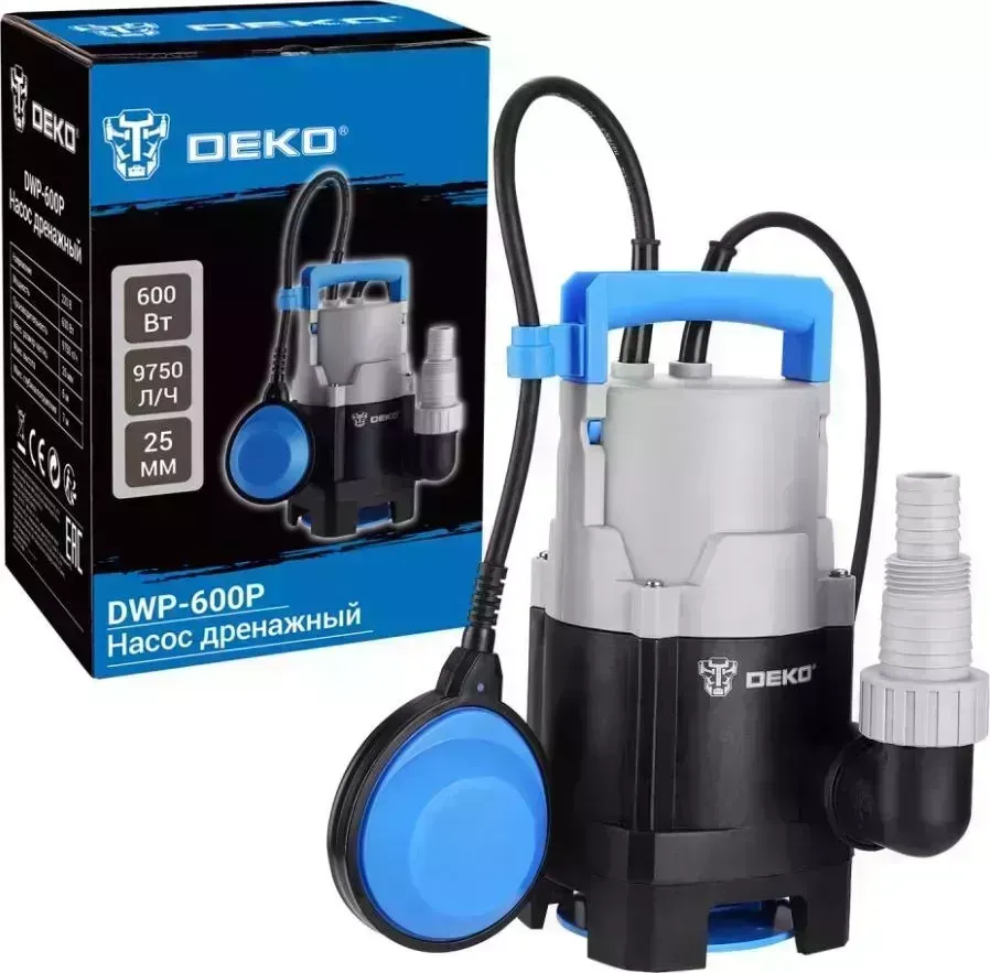 Насос дренажный DEKO DWP-600P (грязевая, поплавок, 220В, 600Вт, пластик) 076-0519