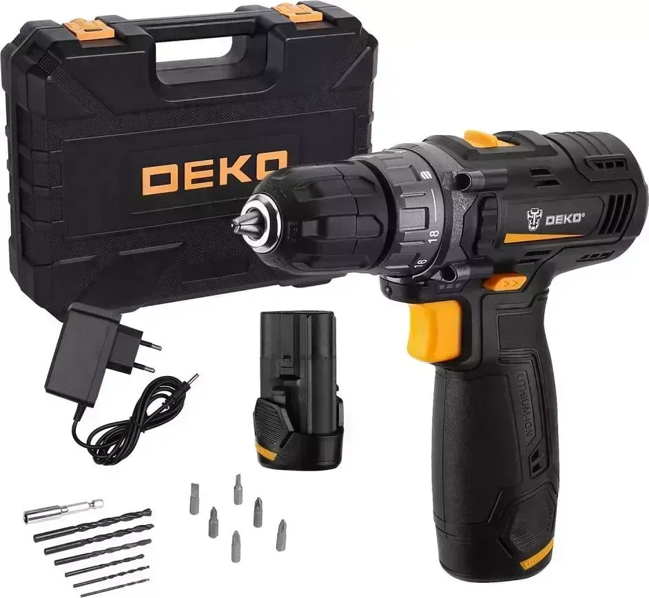 Дрель аккумуляторная DEKO GCD12DU3 SET 4 в кейсе + оснастка 13 шт