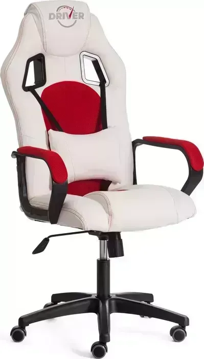 Кресло офисное TetChair Driver (22) кож/зам/ткань, белый/красный 36-01/TW-08