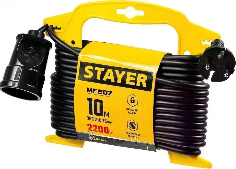 Удлинитель STAYER на рамке "MF 207", 10 м, 2200 Вт, 1 гнездо, ПВС 2х0,75 мм2 55014-10_z01
