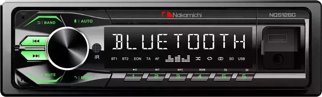 Автомагнитола NAKAMICHI NQ512BG/ 1 din медиа-ресивер, USB, AUX, ВТ, ПДУ, 4*50 Вт, зел./