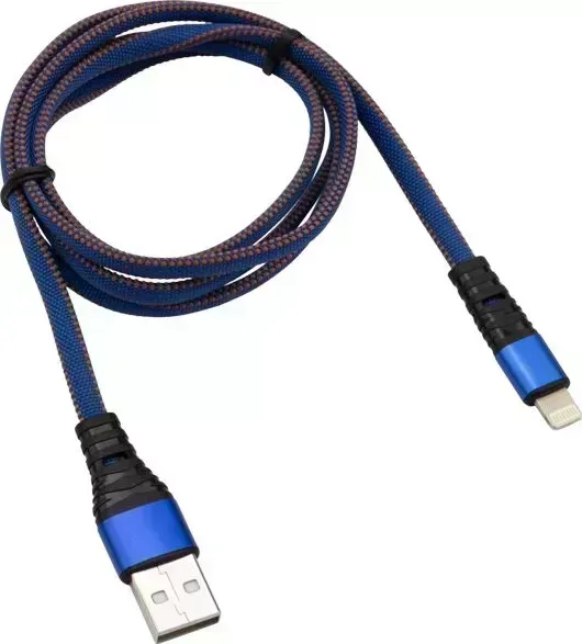 Кабель REXANT (18-7053) USB-Lightning 2.4 A, 1 м, синяя нейлоновая оплетка Дата-кабель A, 1