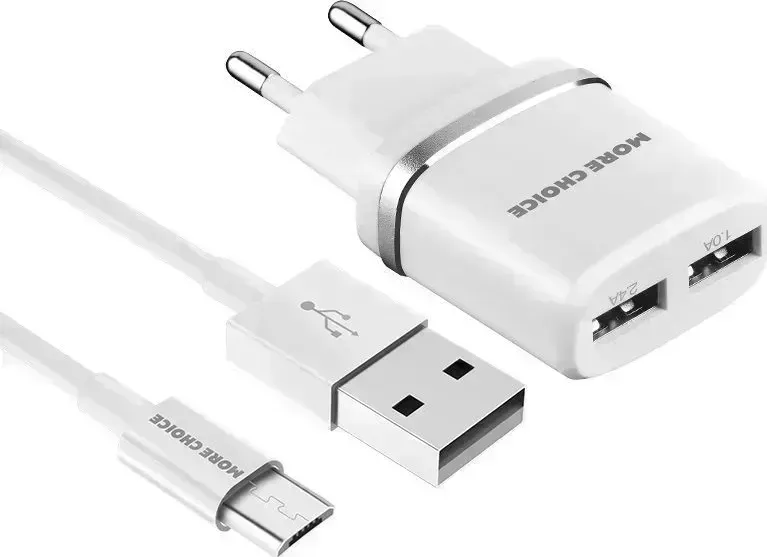 Сетевой адаптер MORE CHOICE (4627151190143) NC22m 2USB 2.4A для micro USB White