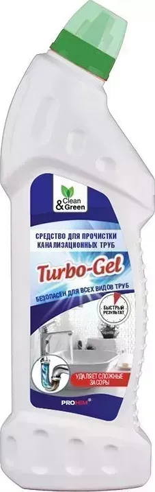 Чистящее средство CLEAN&GREEN CG8073 прочистки канализационных труб Turbo-Gel (щелочное) 750 мл. для