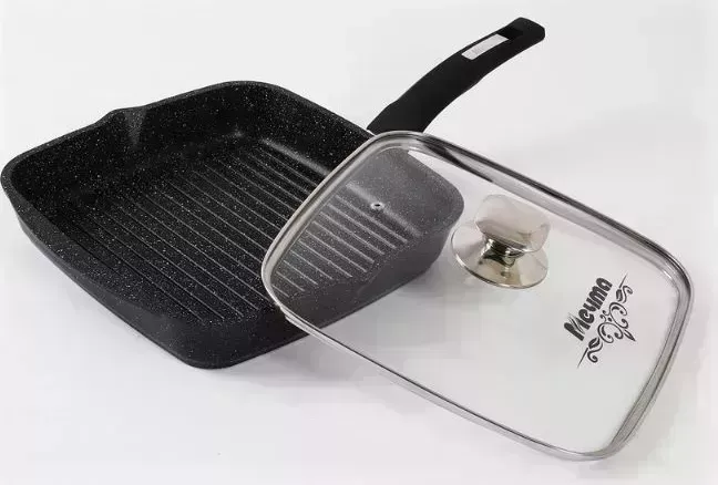Сковорода МЕЧТА С66802 Гранит black 26*26см с несъемной ручкой и стекл. Крышкой