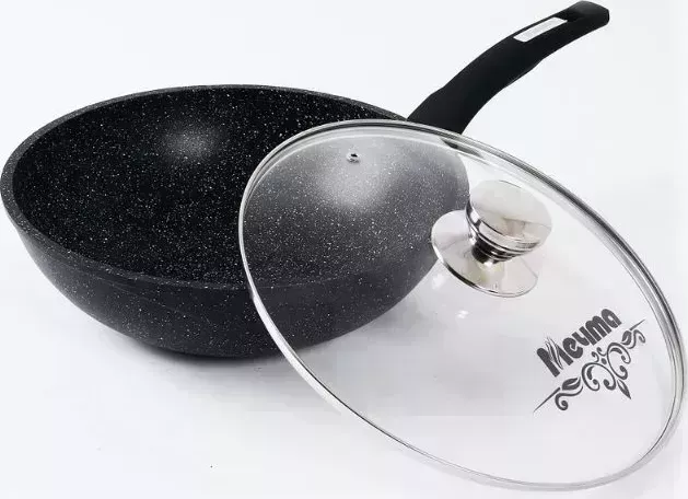 Сковорода МЕЧТА С78802 Гранит black 28см с несъемн. ручкой и стекл. крышкой