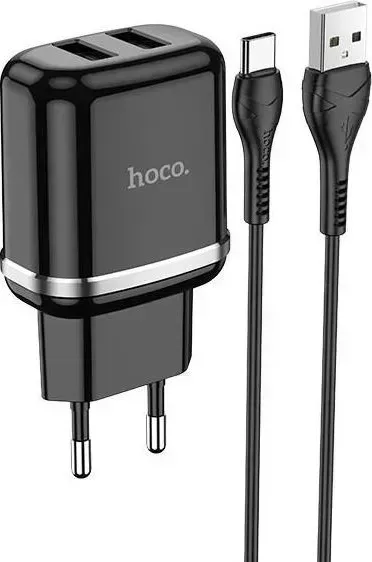 Сетевой адаптер HOCO (6931474731050) N4 2USB 2.4A TYPE-C 1м, черный