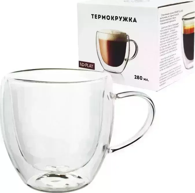 Кружка ND PLAY 302006 Термо с двойными стенками в подарочной упаковке, 280 мл, стекло , шт из двойного стекла с в ,