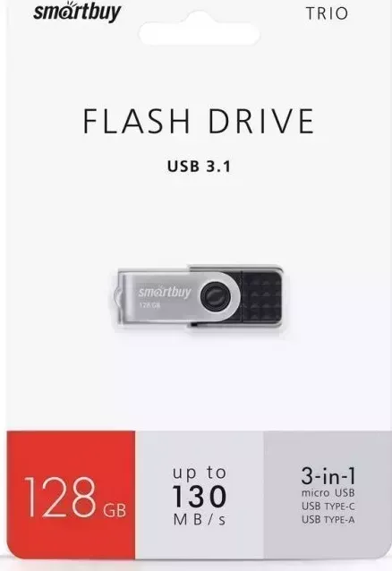 Флеш-накопитель SMARTBUY (SB128GBTRIO) 128GB TRIO 3-IN-1 OTG (USB TYPE-A-USB TYPE-C-MICRO USB) флэш-накопитель