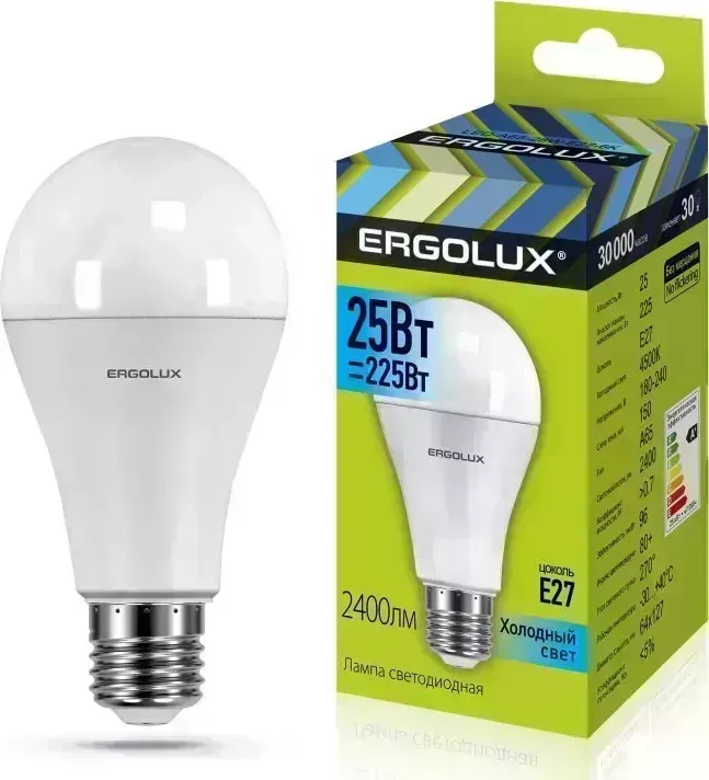 Лампа ERGOLUX (14236) LED-A65-25W-E27-4K (Эл. светодиодная ЛОН 25Вт E27 4500K 180-240В)