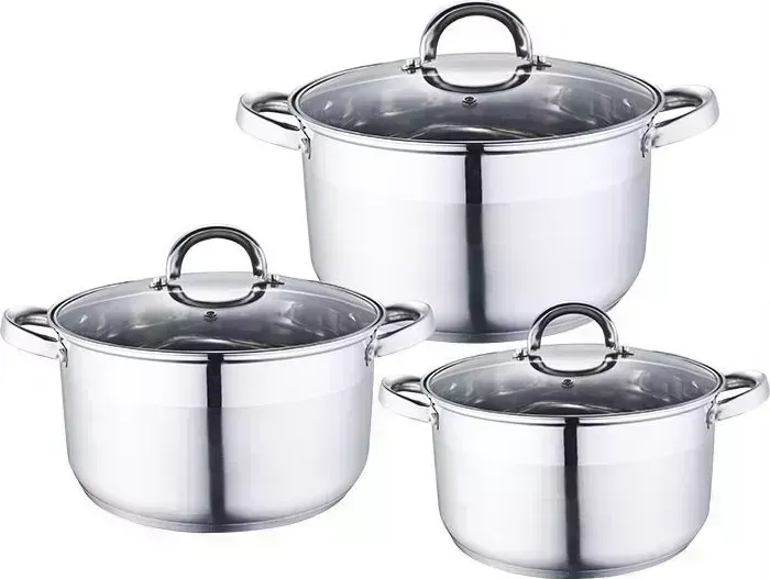 Набор посуды WEBBER BE-338/6 из нерж.стали 6 пр. 2л, 2,8л, 3,7л
